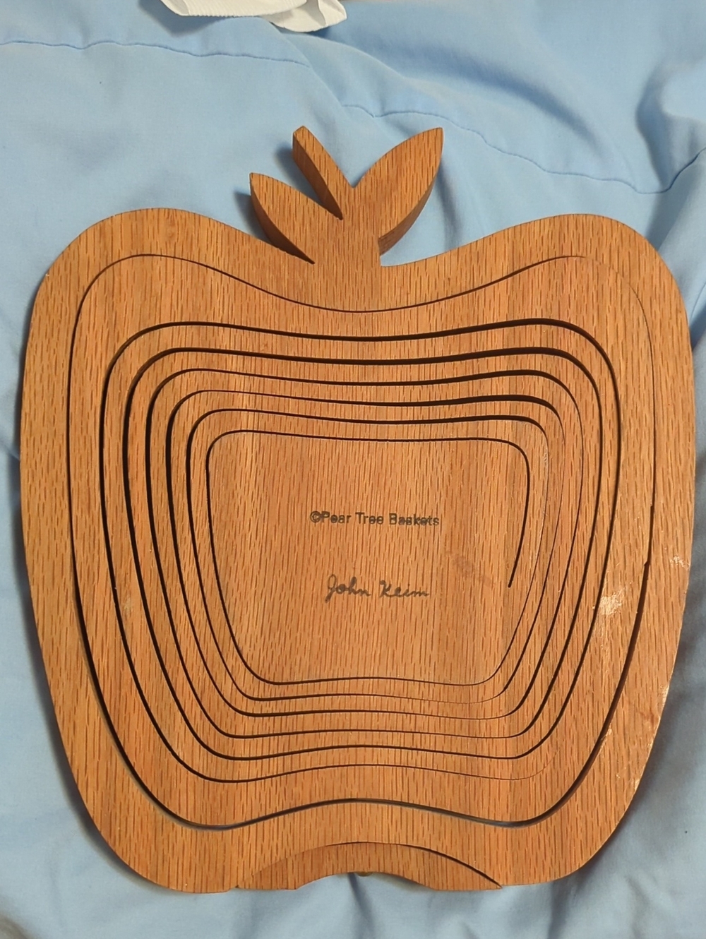 John Klein / Pear Tree Baskets Signed Wooden Apple Wall Art - Natural Wood